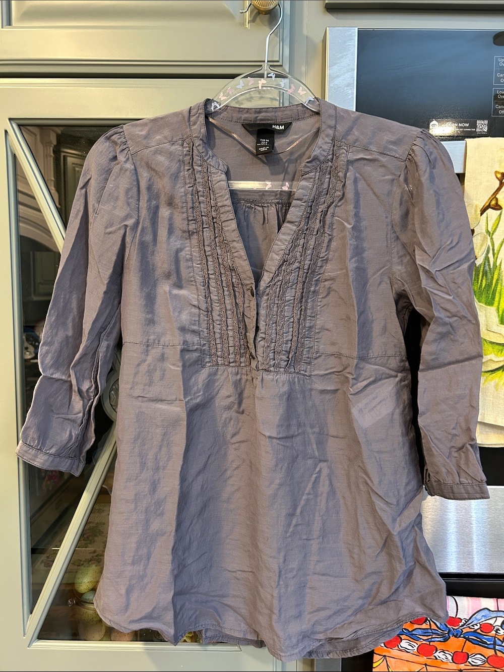 H&M Dusty Lavender Gray  Long Sleeve Pintuck Tunic 6